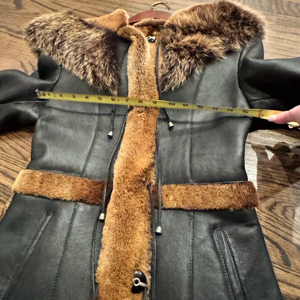 Women's Brown 💯% genuine shearling Fur Trim Coat - Picture 7 of 13